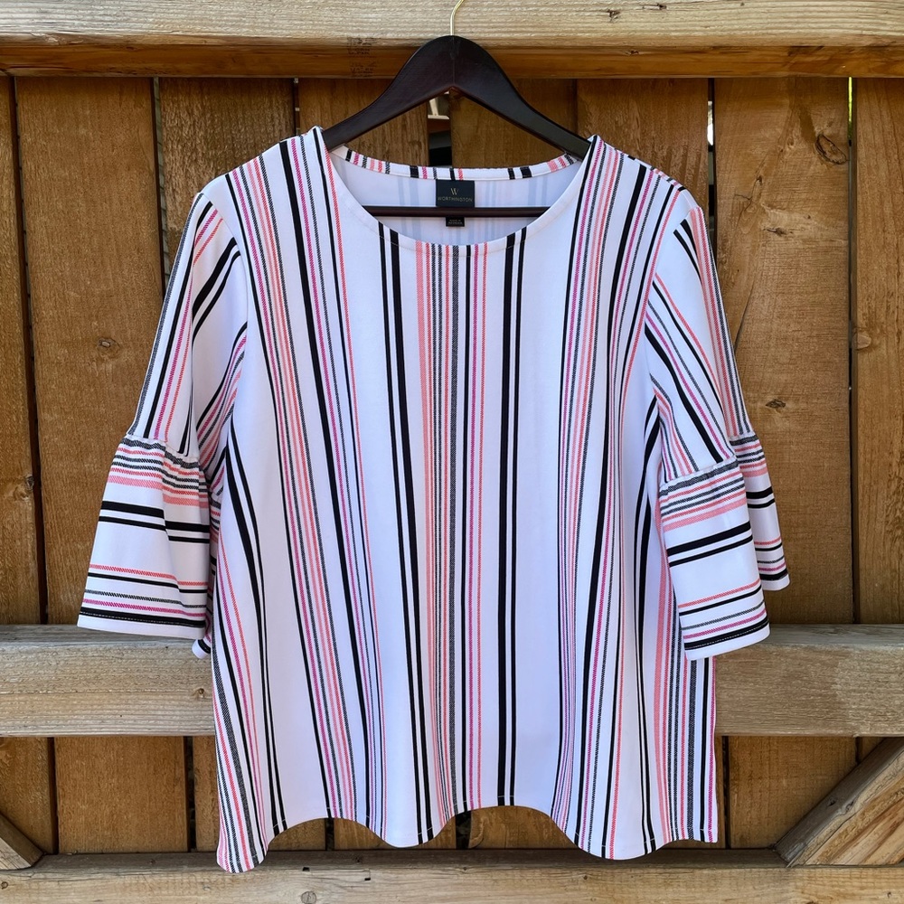 Worthington Striped Flare Sleeve Women’s Blouse